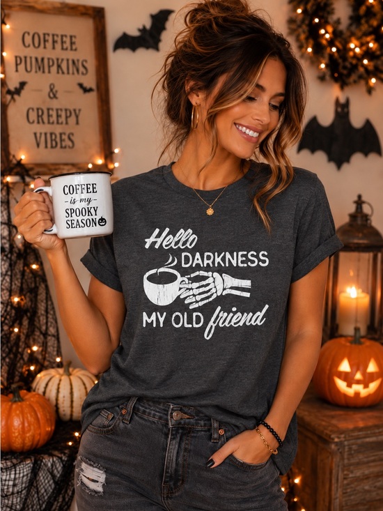 Crazy Dog T-Shirts Tops - NWOT Crazy Dog T-Shirts Halloween "Hello Darkness My Old Friend" Graphic Tee